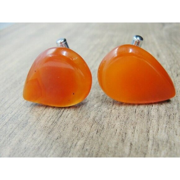 Teardrop Lucite Cufflinks Orange Hue Tux Shirt Dress Suit Vintage - Picture 2 of 9